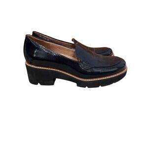Naturalizer Cabaret Navy Patent Lug Sole Loafers Womens 7M Crinkle Faux Leather
